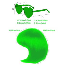 Party Wigs Wig Cap and Sunglass Set,Short Bob Hair Wigs Straight with Flat Bangs Synthetic Colorful Cosplay Daily Party Neon Wig for Women (Green)