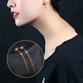 Long Earrings for Women Star Pendant and Crystal 2 Tassels Elegant Style Gift for Women Cute Design valentines present