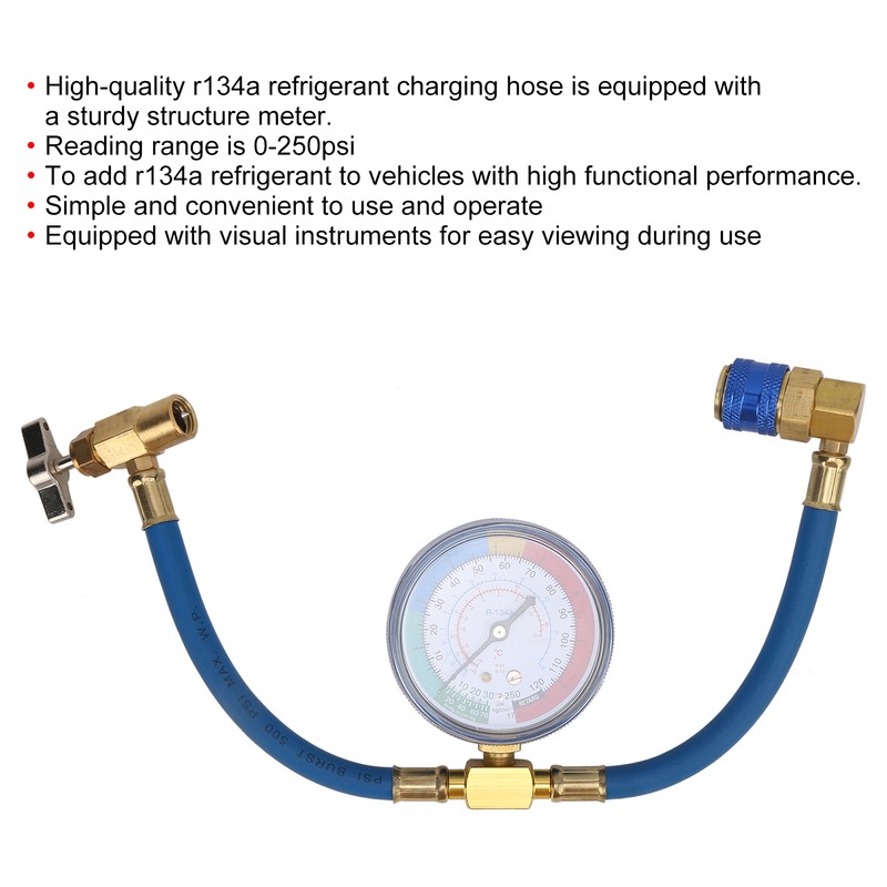 Car R134A Air Conditioning Coolant Hose Pressure Gauge 0‑250psi Fluoridize