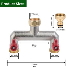 MYPURECORE Brass 2-Way Garden Hose Tap Splitter with 2 Faucet Adapters & PTFE Tape – Durable 3/4" Outdoor Tap Connector with Individual Valves | Brass Hose Connector for Garden, Kitchen & Outdoor Use