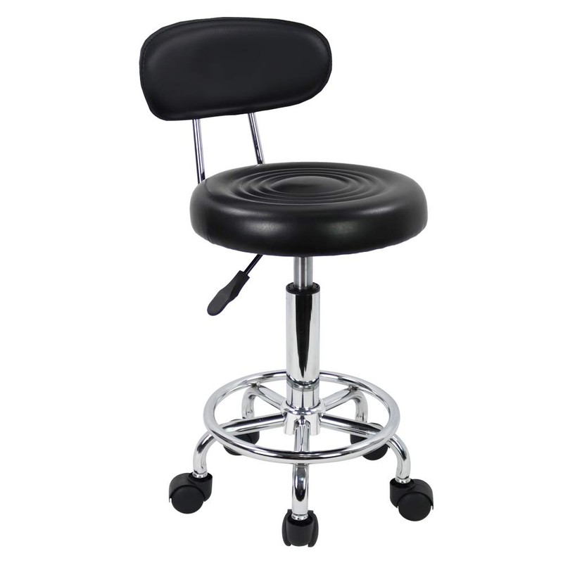 KKTONER PU Leather Modern Rolling Stool with Low Back Height