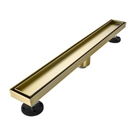 AVSIILE Linear Shower Floor Drain, Brushed Gold 30 Inch 304 Stainless Steel Bathroom Drains Kit, Rectangular Shower Trench Drain with Reversable Tile-in Pattern Drain Cover & Hair Catcher