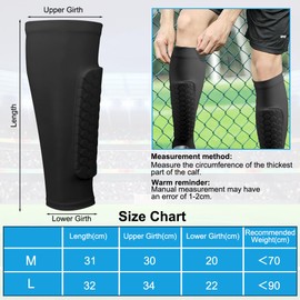 vsshe Shin Pads, Honeycomb Football Shin Guards for Boys, 1 Pair of Long Anti-Collision Calf Sleeves, with Excellent Impact Absorption, Breathable, Fit-Fitting Guards Sleeves, for Boys Girls Men
