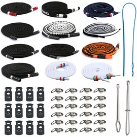 Zasvec Drawstring for Hoodie, Pack of 12, Cord Waistband Cord for Jogging Bottoms, Drawstring Kit, Replacement Drawstring with Drawstring, Threader Double Hole Cord Stopper, Eyelets Discs for