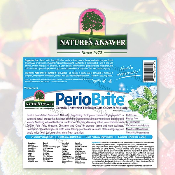 Nature's Answer Periobrite Natural Whitening Toothpaste | Soothes & Refreshes | Gluten-Free, Flouride-Free Soy-Free & Vegetarian | Not Tested On Animals | No Artificial Sweeteners 4oz (3 Pack)