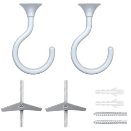 Evsteluo 2 Sets Large Swag Ceiling Hooks Heavy Duty Swag Hook with Hardware for Hanging Plants Ceiling Installation Cavity Wall Fixing (2 Sets, White)