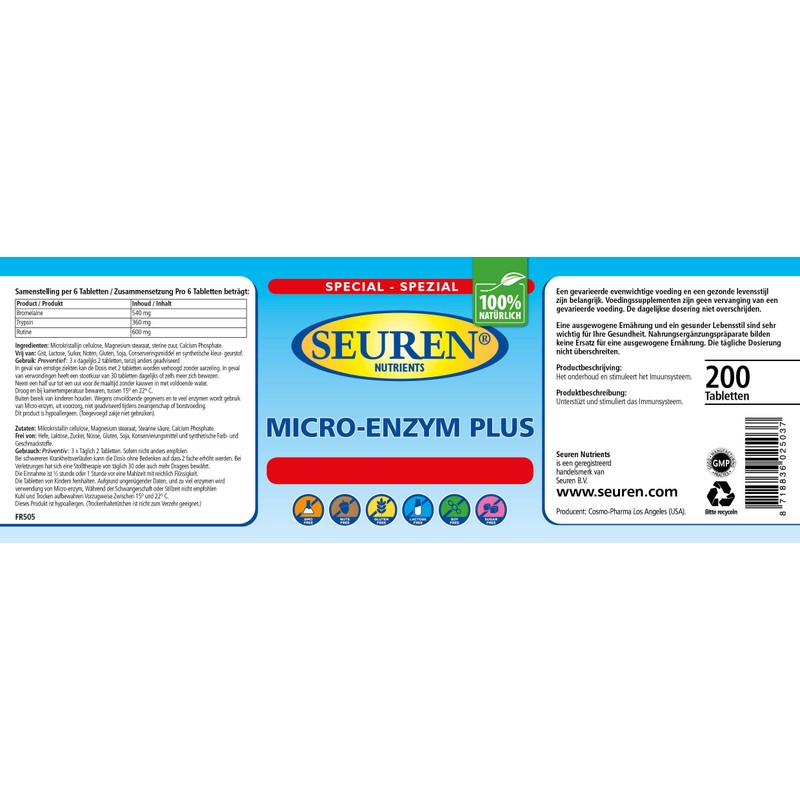 Seuren Nutrients | Micro Enzym Plus 200 Tabletten | Magensaftresistente