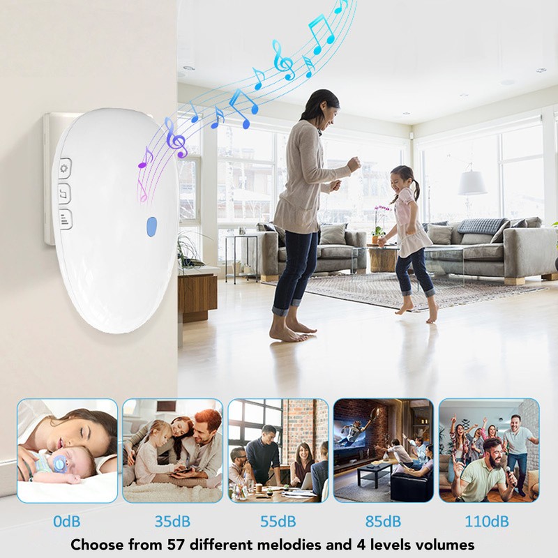 Outdoor Wireless Doorbell IP55 Waterproof 57 Melodies 4 Volumes 100m