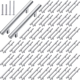 Nuogo 50 Pack 6 Inch Brushed Cabinet Pulls Kitchen Stainless Steel Drawer Handles 3-3/4 Hole Center Bar Cabinet Hardware Silver Drawer Handles for Door Furniture