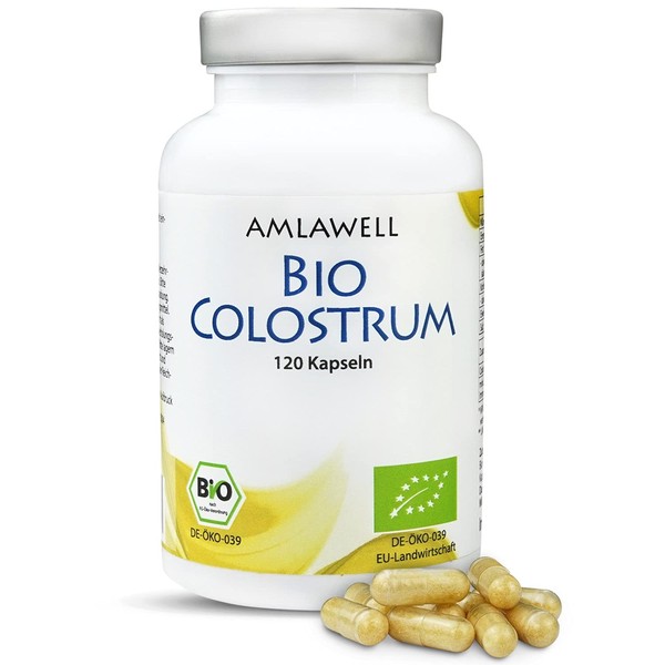 Amlawell Organic Colostrum Capsules, Vegetarian Capsules, Made in Germany, Valuable Ingredients, 120 Capsules Available in One Pack