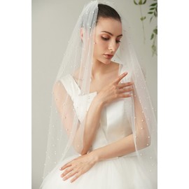Elawbty - Velo de novia de boda con peine, 1 nivel, longitud hasta la punta de los dedos, Blanco y Estilo 2, 1 T(38 inch/95cm)