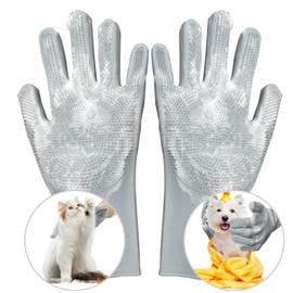 organizer box Pet Grooming Gloves - Premium Heat Resistant Silicone Pet Grooming Gloves - High Density Teeth with Enhanced Five-Finger Design for Dogs, Cats and Other Fluffy Pets-Grey