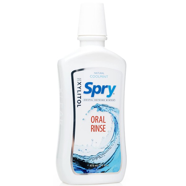 Spry Xylitol Mouthwash Fluoride Free, Oral Rinse Xylitol Mouthwash Alcohol Free with Enamel Support, Dry Mouth Mouthwash, Gentle, Natural Cool Mint - 16 fl oz (Pack of 2)