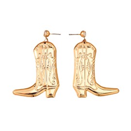Gold Western Cowboy Boots Earrings for Women Girls CZ Hypoallergenic Lightweight Bohemian Charms Cowboy Shoes Dangle Studs Earring Retro Minimalist Engraved West Cowgirl Fancy Jewelry Party Gifts