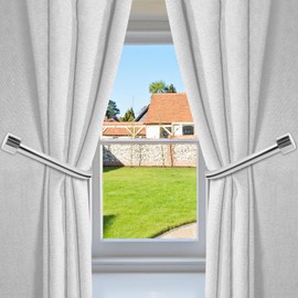 HIKMLK Minimalist Curtain Holdbacks 2pcs, Cast Iron Solid Heavy Duty Metal Curtain Tieback Side Holders for Wall, Curtain Hook Pull Backs for Drapes Window Home Decoration (Chrome)