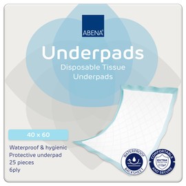 ABENA Tissue Underpads, 60 x 40cm, 300ml, Pack of 25, Disposable Bed & Chair Protection Pads, 6 Layer Absorbent Underpads for Incontinence, Wound Care & Hygiene