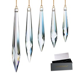 GOLDENHAITAI Large Chandelier Crystals Icicle Drop Prism Pendant Parts Beads Hanging Sun Catcher for Window, Home Decor Rainbow Maker 76/89/100/120/145mm Set of 5