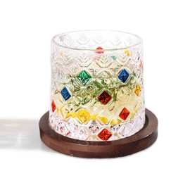 Starryland Set of 2 Hand Painted Old Fashioned Stemless Wine Glasses with Unique Coaster