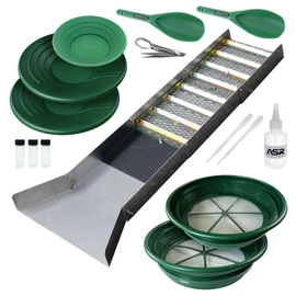 ASR Outdoor 50 Inch Folding Sluice Box and Classifier Screens, 16pc Gold Prospecting Equipment Kit All in One
