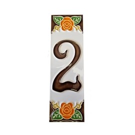 Hand-painted Italian-designed ceramic orange rose house numbers 10 x 3.3 cm (Number 2 tile)