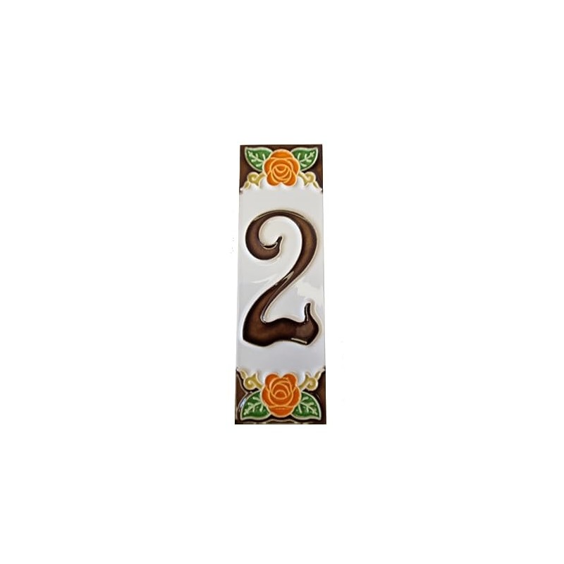 Hand-painted Italian-designed ceramic orange rose house numbers 10 x 3.3