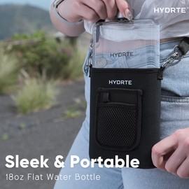 Hydrte Flat Travel Water Bottle | Leak Proof Slim Flask | BPA Free | 18 oz (Slate Grey)