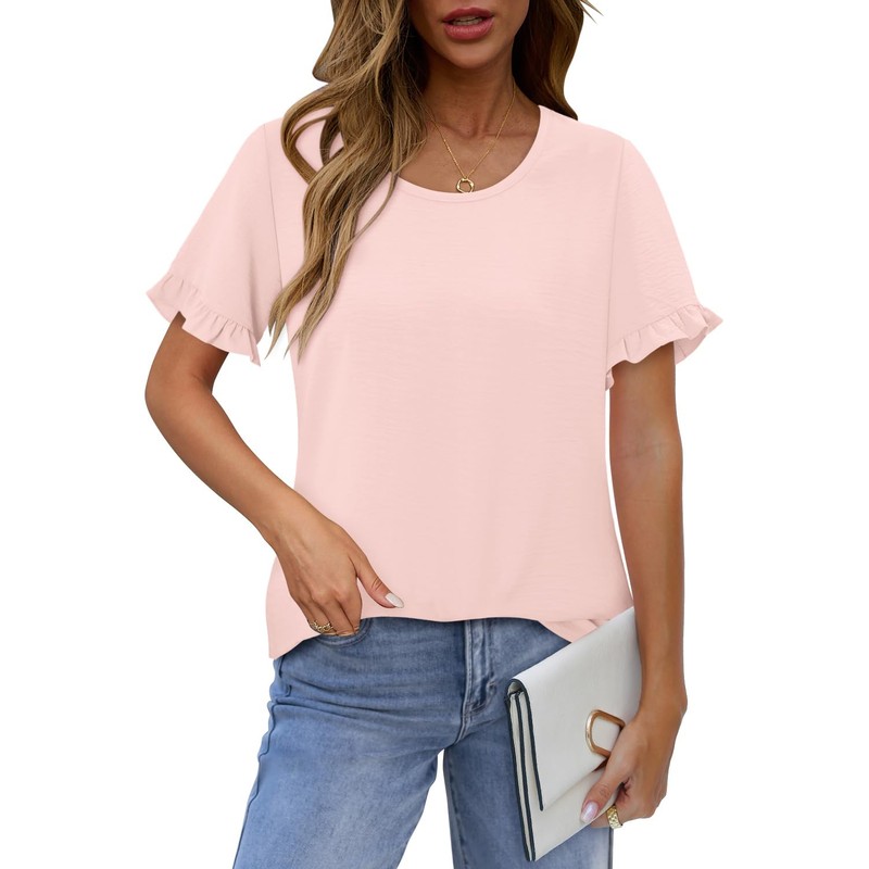 CRAZY GRID Womens Fall Tops Knit Shirts Casual Ruffle Short