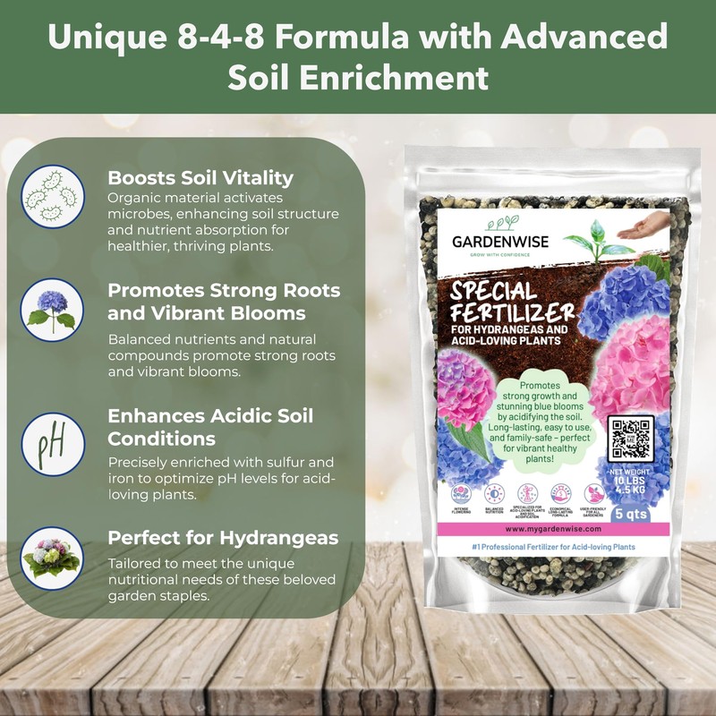 GARDENWISE Slow Release Hydrangea Fertilizer with Iron & Sulfur –