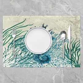 Feelyou Seahorse Placemats Set of 4 Summer Theme Placemat for Kitchen Dining Table 18"x12" Marine Themed Table Place Mats Underwater Animal Indoor Outdoor Decor Table Mats Ocean Creature
