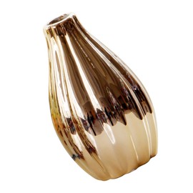 Zerodeko 1pc Elegant Gold Ceramic Vase Unique Desktop Plant Container for Home Office Decor Stable Base Design for Flowers Arrangements Stylish Aesthetic Decor for Tables Shelves