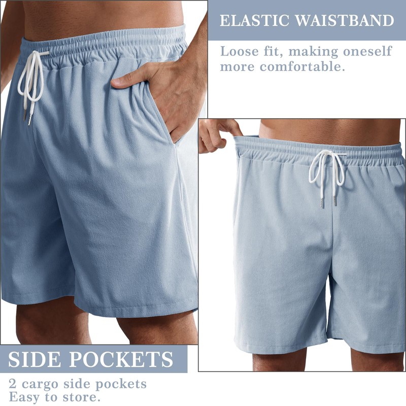 Decorie Men's Summer Shorts Cotton Corduroy Cargo Shorts Stretch Elastic