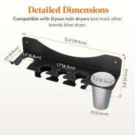 Lifewit Hair Dryer Holder Wall Mounted with Cup, Metal Blow Tool Organizer with Accessories Storage for Bathroom and Salon, Hair Tools Organizer for Dyson Hair Dryer, Black