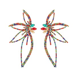 Huge Butterfly Studs Earrings Boho Vintage Rhinestone Statement Earrings Angel Wings Crystal Earrings Shiny Leaf-shaped Flower Stud Earrings Wedding Jewelry Gifts for Women Girls (Colorful)