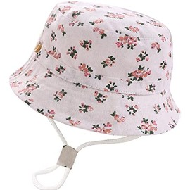 XYIYI Baby Floral Beige Bucket Hat Adjustable Sun Hats Breathable Beach Hat for 1-2 Years Old Boys Girls