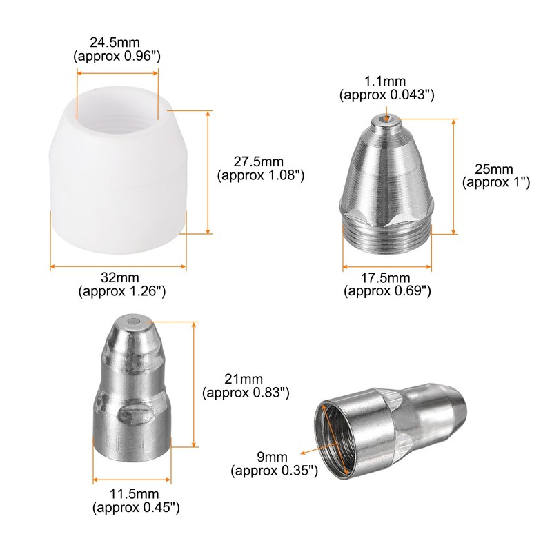 sourcing map 9pcs P80 Plasma Cutter Nozzle Electrodes and Shroud