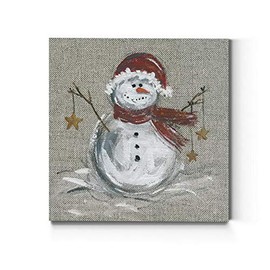 Renditions Gallery Snowman with Stars Wall Art, Cute Christmas & Winter Artwork, Festive Red & White, Vintage, Premium Gallery Wrapped Canvas Decor, Ready to Hang, 10 in H x 10 in W, Made in America
