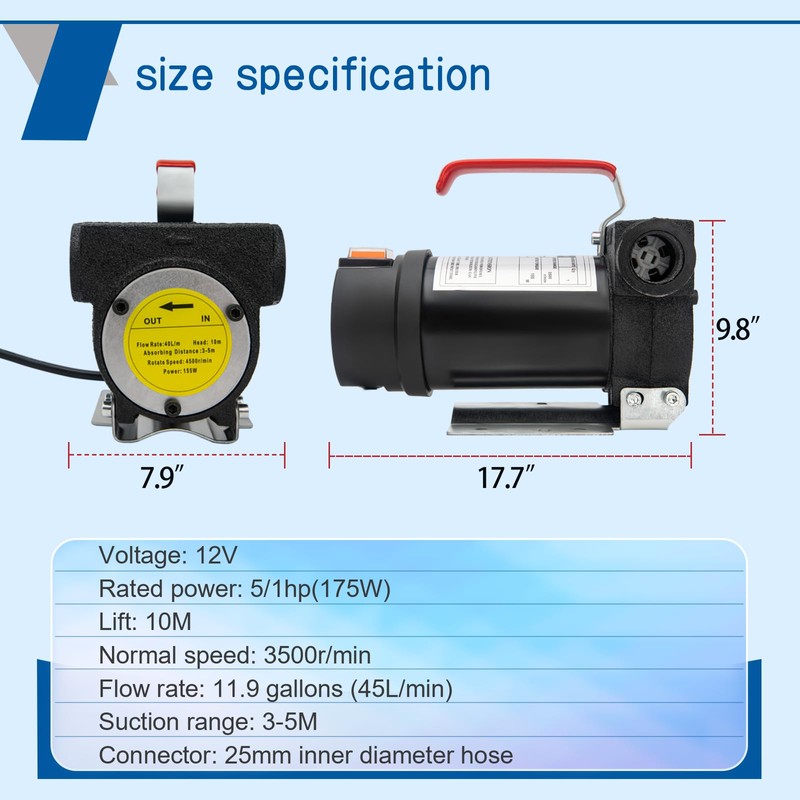Diesel Transfer Pump Kit, 12V Fuel Transfer Pump with Hose