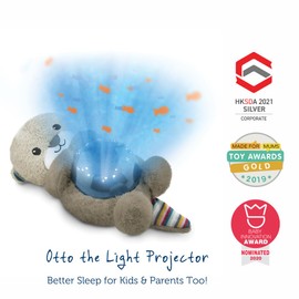 ZAZU Otto der Otter - LED-Nachtlichtprojektor: Ozean, bewegliche Fische, Wellen, 5 Melodien, 3-Stufen-Schlafprogramm, Geräuscherkennung, batteriebetrieben