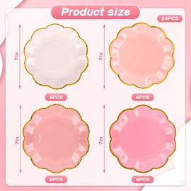 AimFun - Platos de papel de postre rosa degradado, 7 pulgadas, con borde festoneado, desechables, para fiestas, té, cumpleaños, novia, baby shower, suministros de boda (24, rosa)