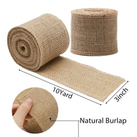 LaRibbons 2 Pcs 3 Inch Burlap Wide Fabric Craft Ribbon,10 Yard Per Roll, Natural Brown Ribbon for Bow Crafting,Wreath-Making, Tree Decoration