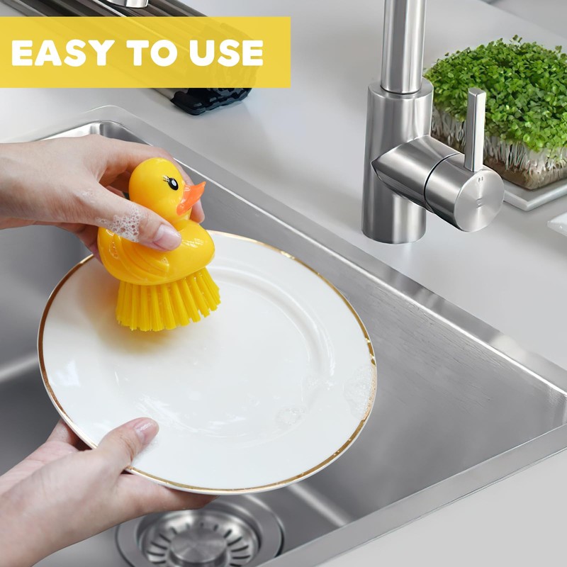GTOTd Cute Ducky Washing Dish Brush（2 Pack）Ergonomic Palm Scrubber with