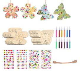 MOYWYCNO 68PCS Butterfly Arts and Crafts for Kids, End of Term Gifts for Children with Watercolor Pencils, Party Craft Set with Gemstone Stickers, Crafts for Kids for Children DIY