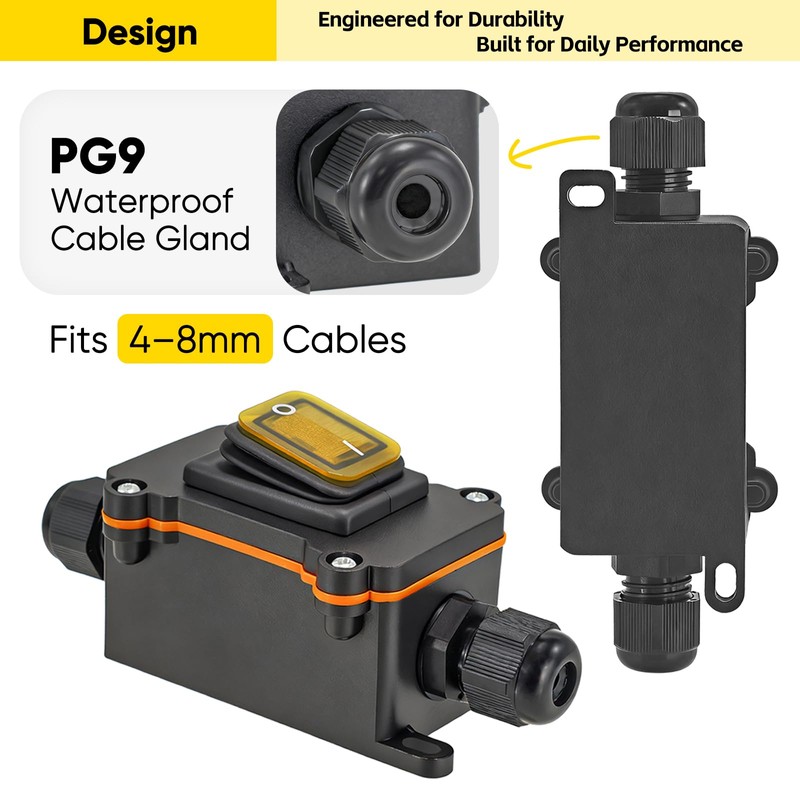 Waterproof Inline Rocker Switch Box DC 12V–24V 20A Lighted ON/Off