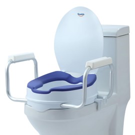 Soaids Raised Toilet Seat Risers for Seniors, Padded Elevated Toilet Seat with Handles, 5 Inch Height, Support to 300 LBS