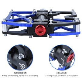 LYCAON Bike Cycling Pedals, CNC Machined Aluminum Alloy Durable Non-Slip Bicycle Pedal, 3 Bearings Pedals for 9/16" Universal Cycling MTB BMX Mountain Road Bike Pedals (Red)