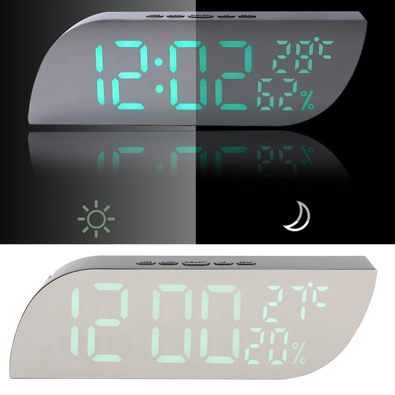 Digital Alarm Clock Multifunction Innovative Silent Temperature Humidity LED Mirror