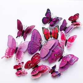 Lohill Pack of 36 3D Butterflies Decorative Butterfly Wall Stickers 3D Wall Tattoo Butterflies Balcony Decoration Simulation Butterflies Fridge Sticker (Purple)