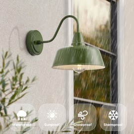 GOALPLUS 10in Dome Outdoor Gooseneck Light for Barn, Olive Green Farmhouse Exterior Wall Sconse with Wall Mount, Outside Barn Sconce Lights Fixture for House Porch Garage