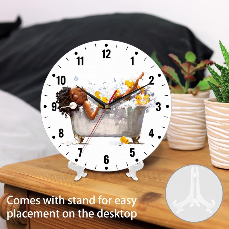 SPUNKER Wall Clocks,African Woman Bath Wall Clocks,Yellow Duck Battery Operated