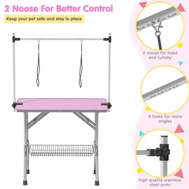 Lyromix Dog Grooming Table, Adjustable Large Pet Drying Desktop, Foldable Bathing Desk with Arms, Noose, Mesh Tray, Maximum Capacity Up to 330Lb